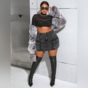 Plus Size Denim Mini Skirt